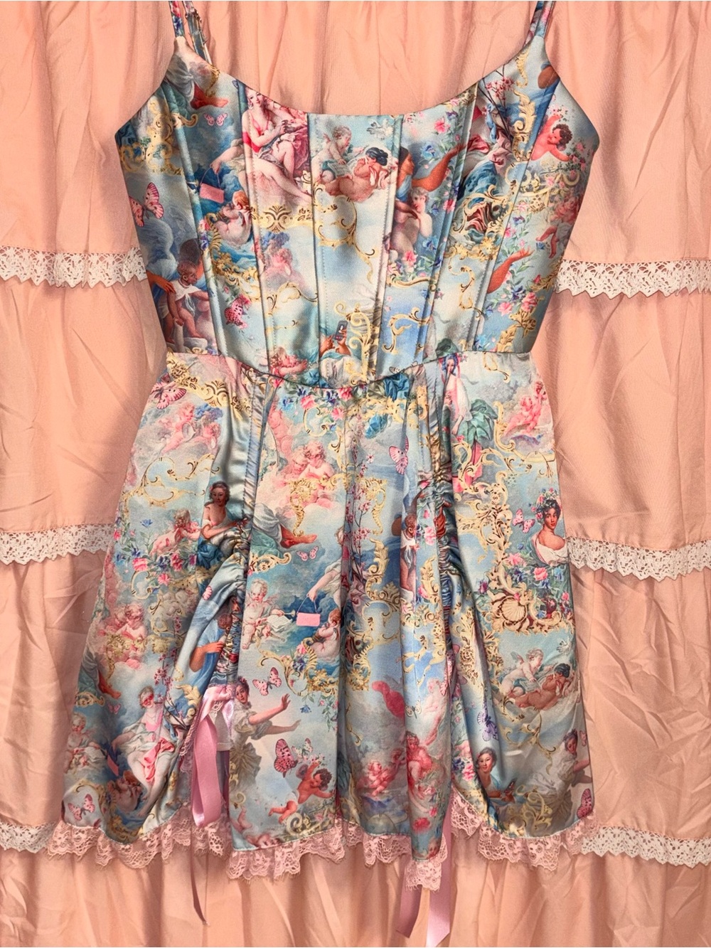 Sugar Thrillz Pastel Blue Cherub & Floral Print Corset Dress